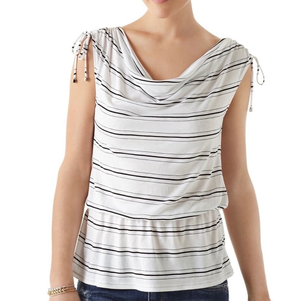 WHBM SHOULDER TIE STRIPED KNIT TOP
